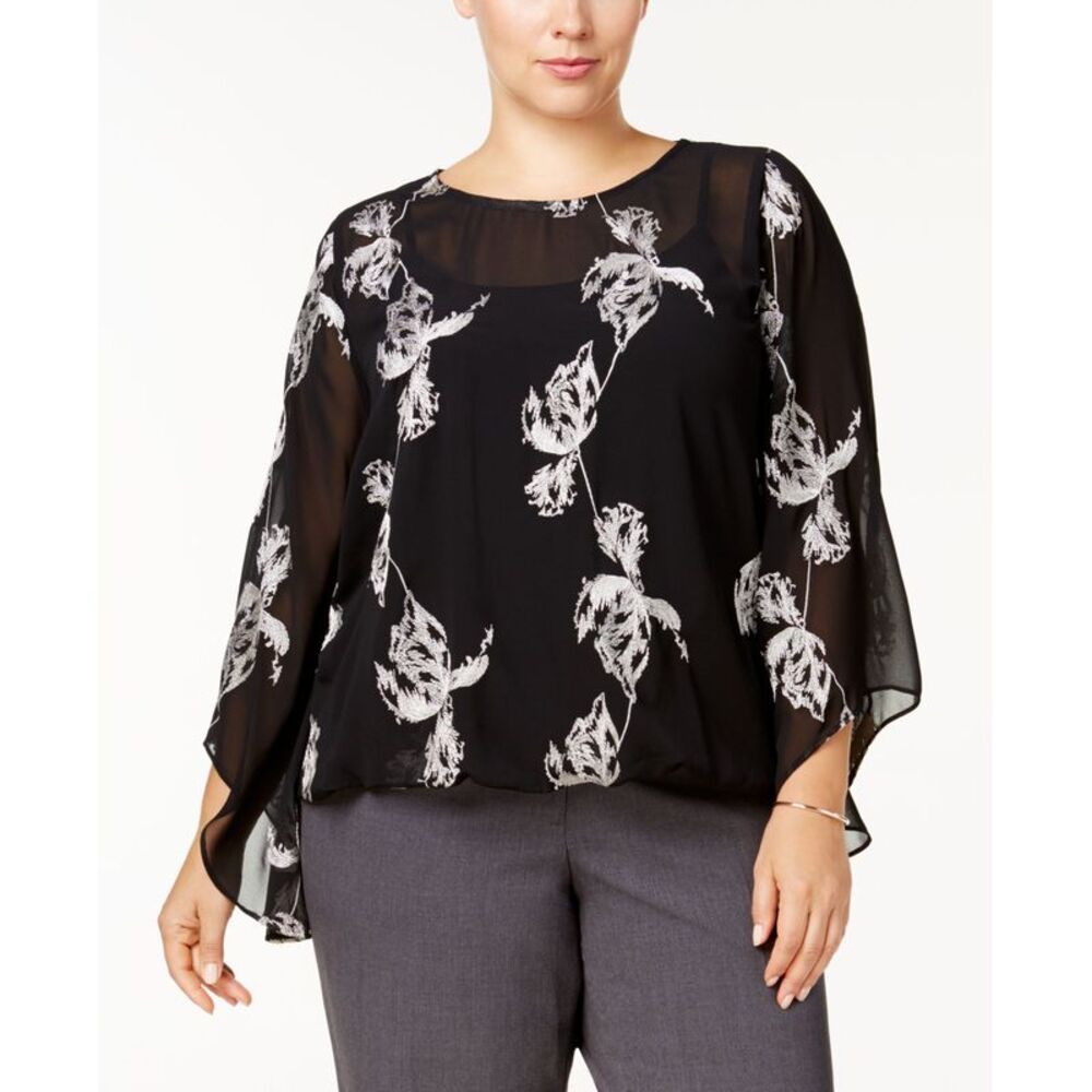 Alfani Plus Size Embroidered Kimono Sleeve Top
